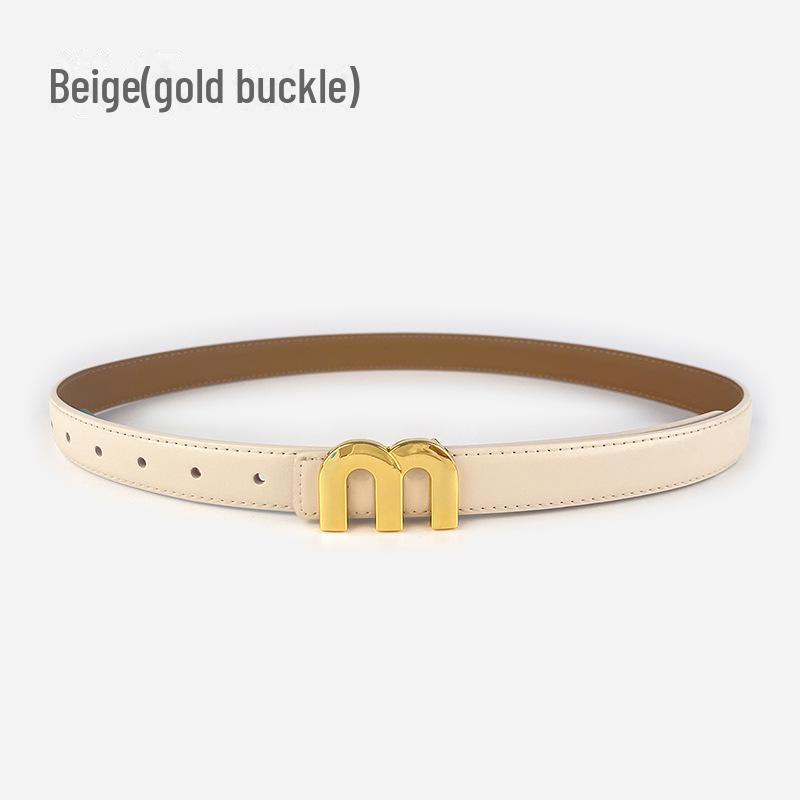 M Letter Genuine Leather Women's Belt - Versatile for Casual Pants, Skirts, and Jeans