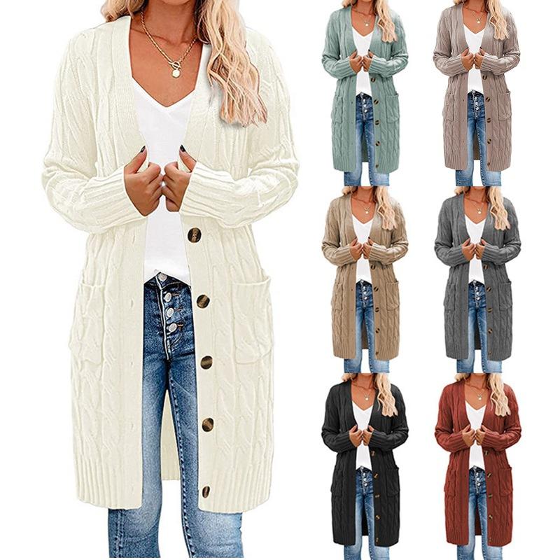 Pull tricoté automne et hiver pull torsadé long pour femme nouveau cardigan à boutons tendance
