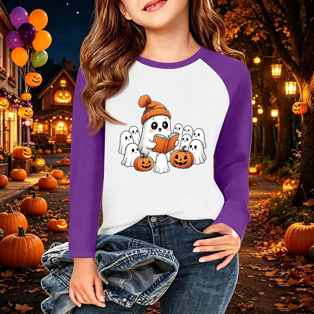 Kids Halloween Print Long Sleeve T-Shirt Casual Round Neck Top for Boys Girls
