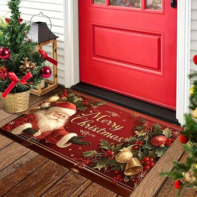 Frohe Weihnachten Willkommen Fußmatte Leicht zu reinigen Heimdeko Weihnachtsteppich Innen/Außen Eingang Dekorative Matte
