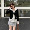 Flip Collar False Two-piece Top Slim Fit Lace Long Sleeved Knitwear Ins Lace Shirts Knitwear  Party
