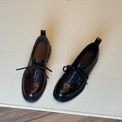Kleine Lederschuhe Damen Britischer Stil Tiefer Ausschnitt Loafer Samt Schnürung Kleine Runde Spitze Dicke Sohle Einzelne Schuhe