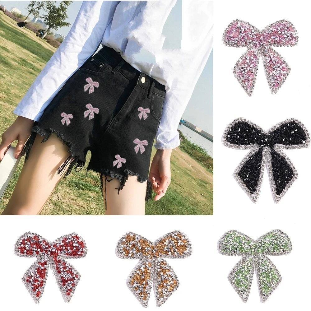1PC Colorful Bow-Knot Sticker Rhinestone Iron-On Patches for Clothes Clothing Decoration Decal Patches for Jackets