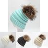 Unisex Knitted Beanie With Thickened Wool Pompom Striped Design For Winter Outdoor Warmth