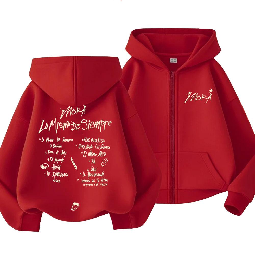 Rapper Mora Lo Mismo De Siempre  Zipper Hoodie Men Women Hip Hop Fashion Pop Music Zip Up Jacket Men's Oversized Streetwear