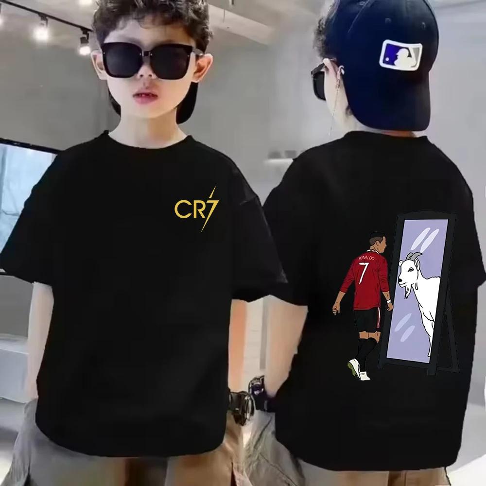 Sommar Bomull Barn T-shirt CR7 Ronaldo Andningsbar Pojke Vardaglig Mode Kortärmad Barn Idol Kläder Sport Baby T-shirt Toppar