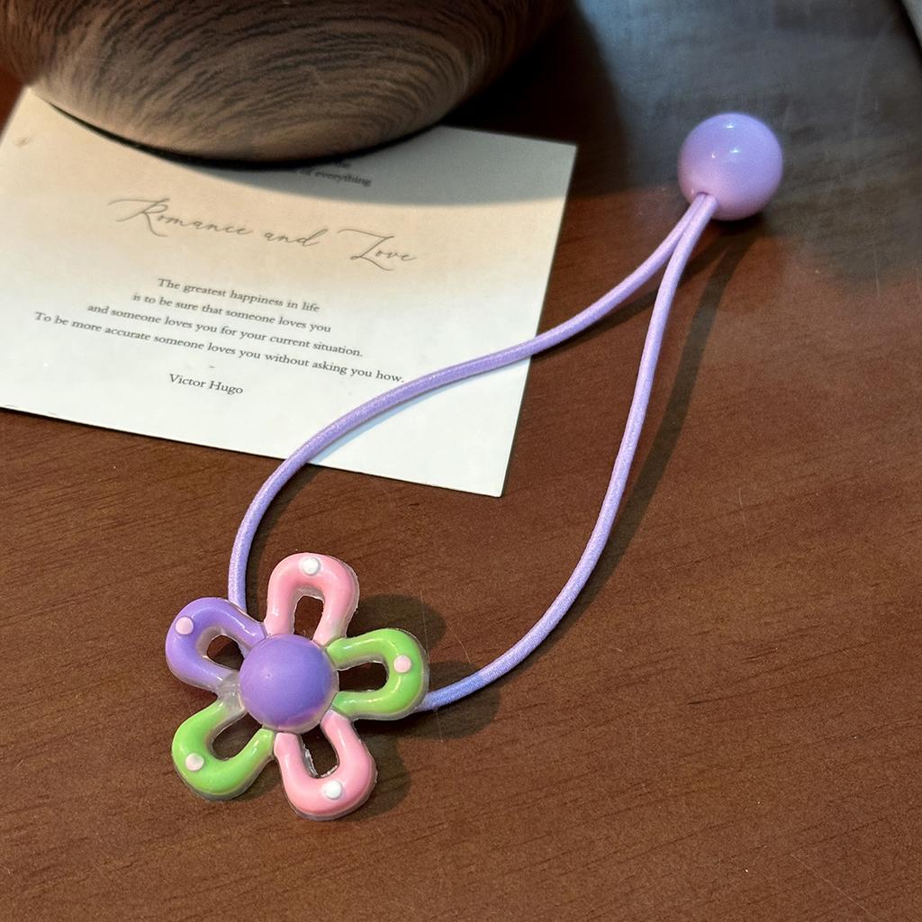 Colored Hollow Flower Elastic with High Elasticity for Long Hair, Double-headed Beads, and A High Ponytail Hair Rope.