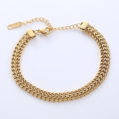 Stainless Steel Double Spell Gold Color Thick Twist Chain Bracelet Female Ins Simple Design Jewelry