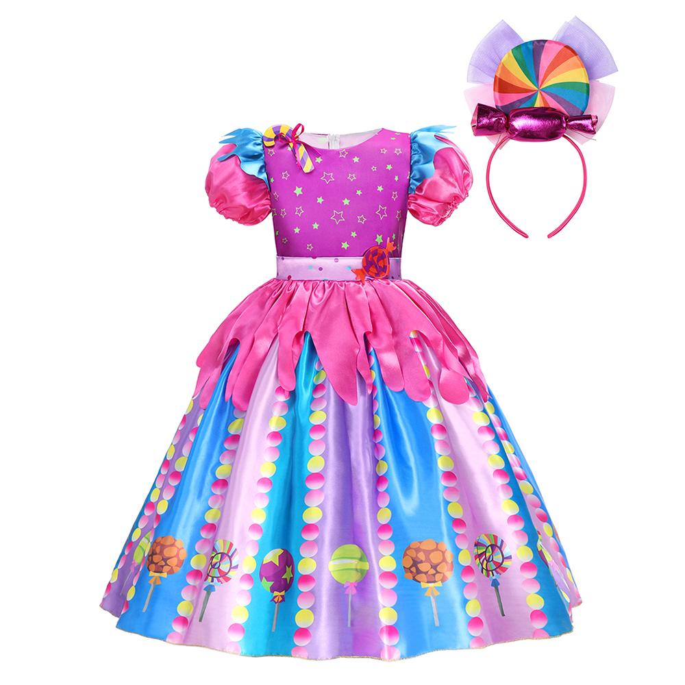 Regenboog Lolly Meisjes Jurk Zoet Purim Festival Vier Kostuum Chique Carnaval Kinderen Vestidos Prinses Cosplay Outfits M(4-5y) pink