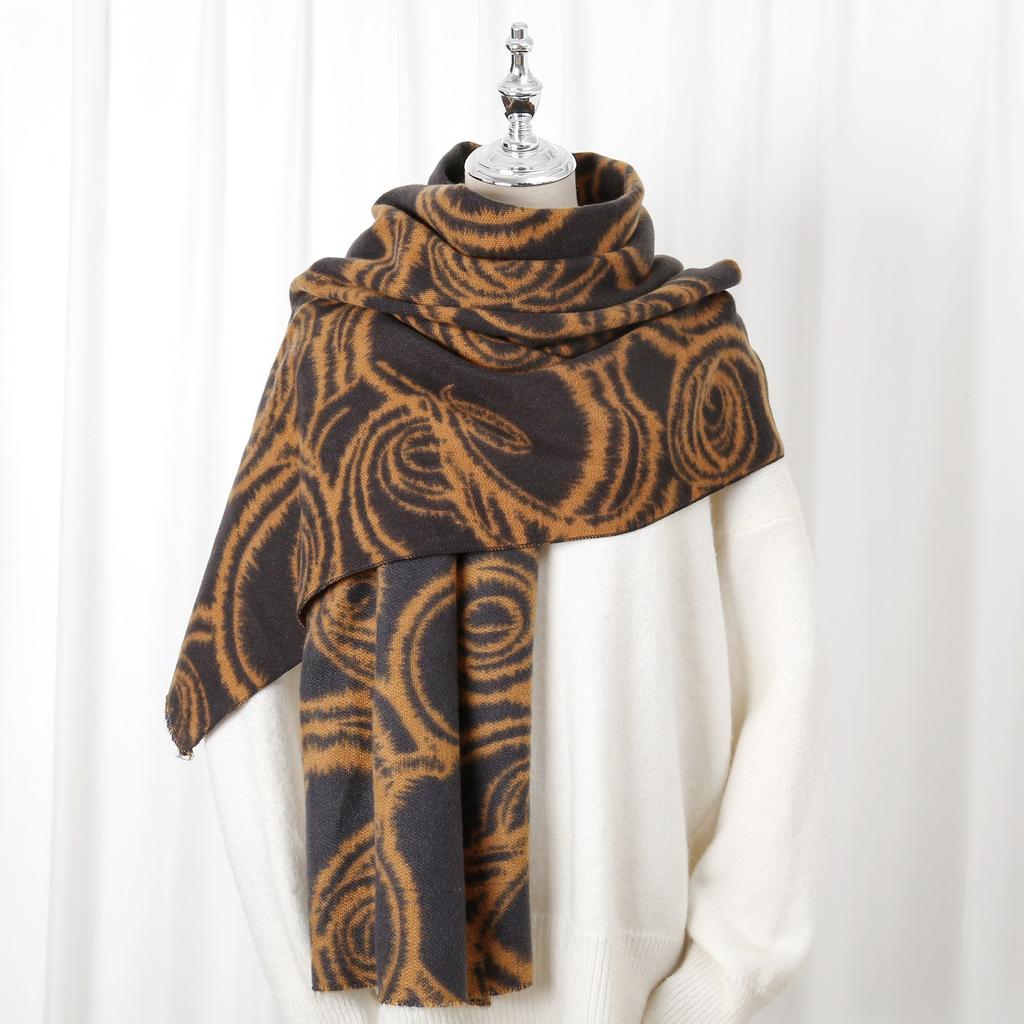 2024 Autumn/Winter New Printed Cashmere Like Long Scarf Shawl Women'S Warm Scarf Shawl Thickened With Velvet