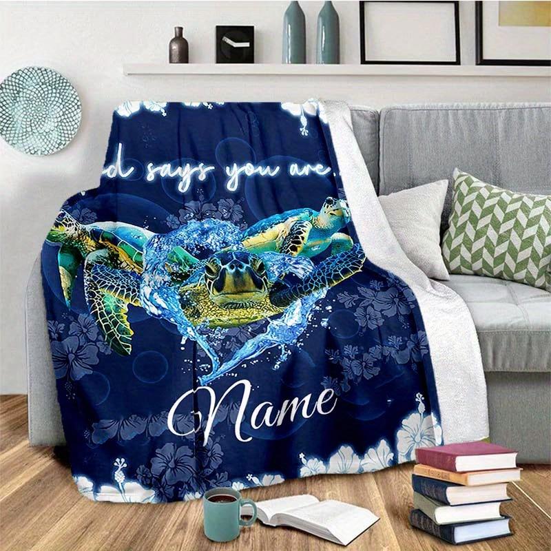 Sea Turtle Customize Your Name Blanket Used For Chair Office Sofa Bed Camping Soft And Warm Giving Friends And Relatives Birthday Graduation Gift