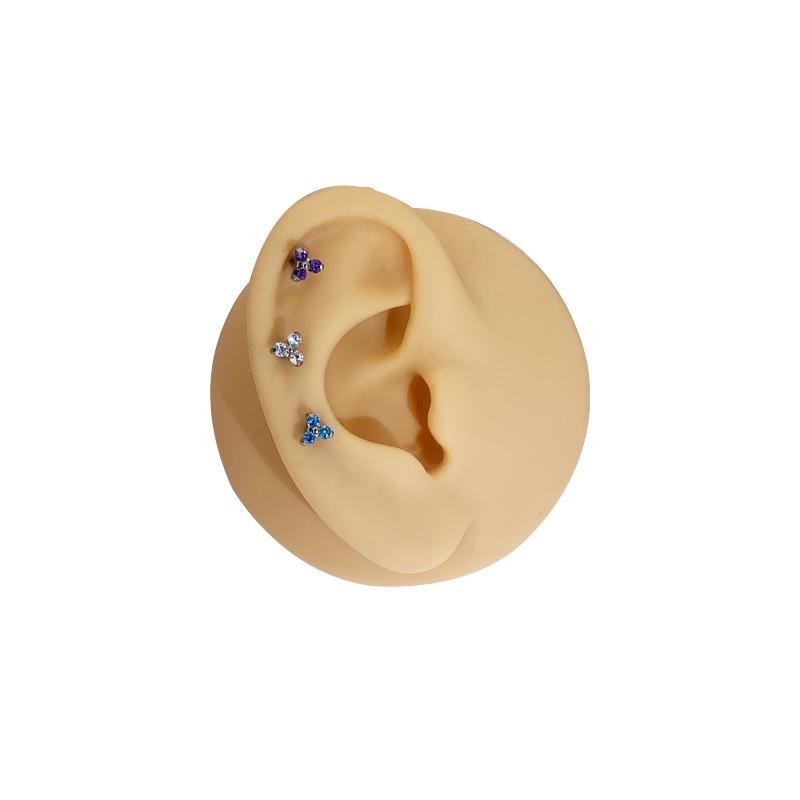 ASTM F-136 Titanium Triangle Flower Pavé Zircon Cartilage & Lip Stud Earring with Internal Thread