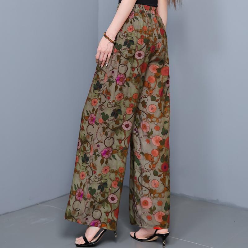 Summer Wide Leg Pants for Women High Waist Vintage Clothes Plus Size Loose Elastic Waist Casual Pants