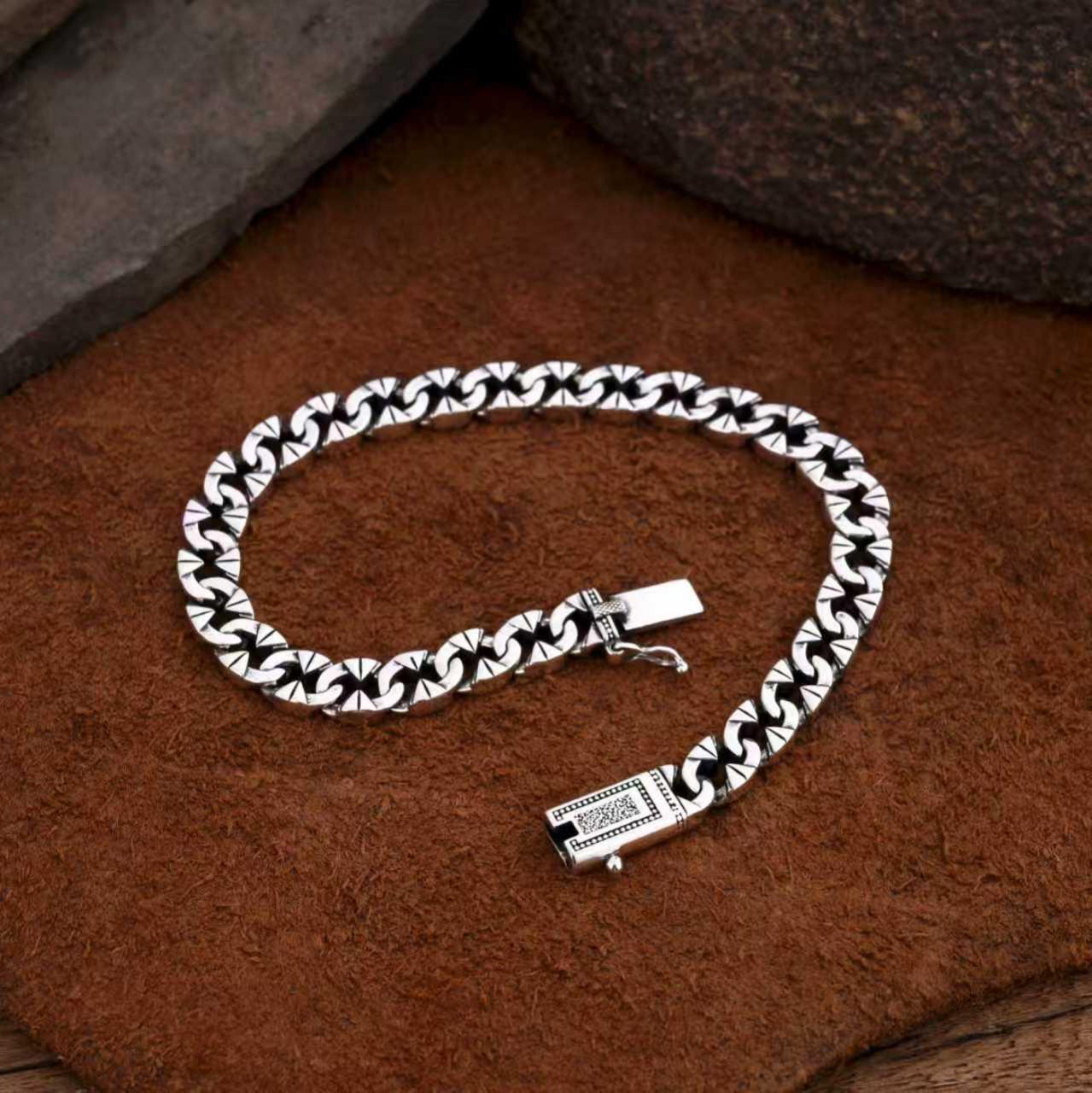 Sterling Silver Ping An Vine Couple Bracelet - Vintage Design 18cm