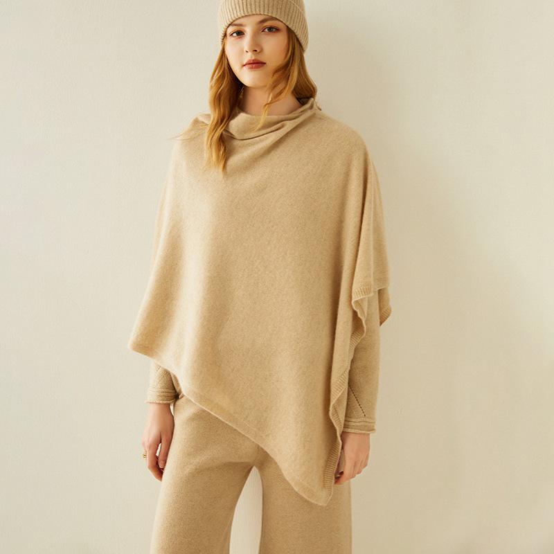 Women's 100% Pure Cashmere Shawl - Autumn Winter Fashion Pullover Knit Outerwear Cloak