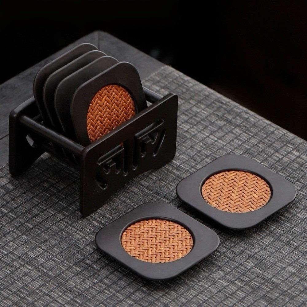 6pcs Anti-scalding Rattan Tea Coaster Set Chinese Style Tea Cup Holder Heat Insulation Mat  Home Use
