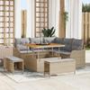 8-piece Garden Sofa Set with Beige Cushions Poly Rattan Acacia, 2-seater Garden Sofa with Beige Cushions 3362257