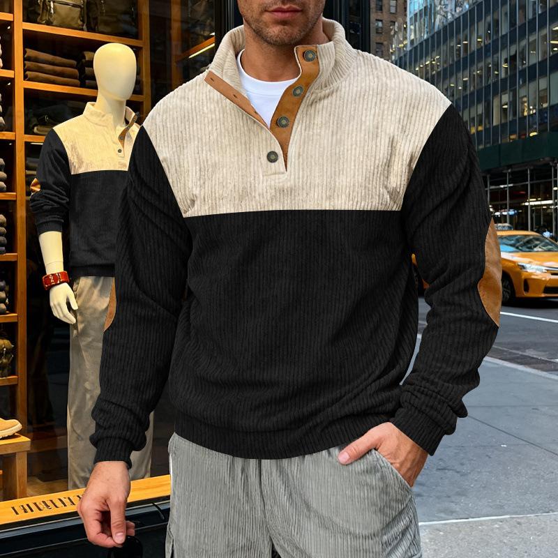Outdoor Men's Casual Loose Ami Khaki Corduroy Henry Contrast Color Commuting Sweatshirt
