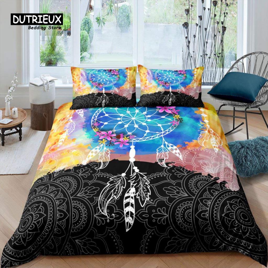 Dreamcatcher Duvet Cover Boho Dream Catcher Comforter Cover Microfiber Indian Native Tribal Elements Bedding Set King Queen Size