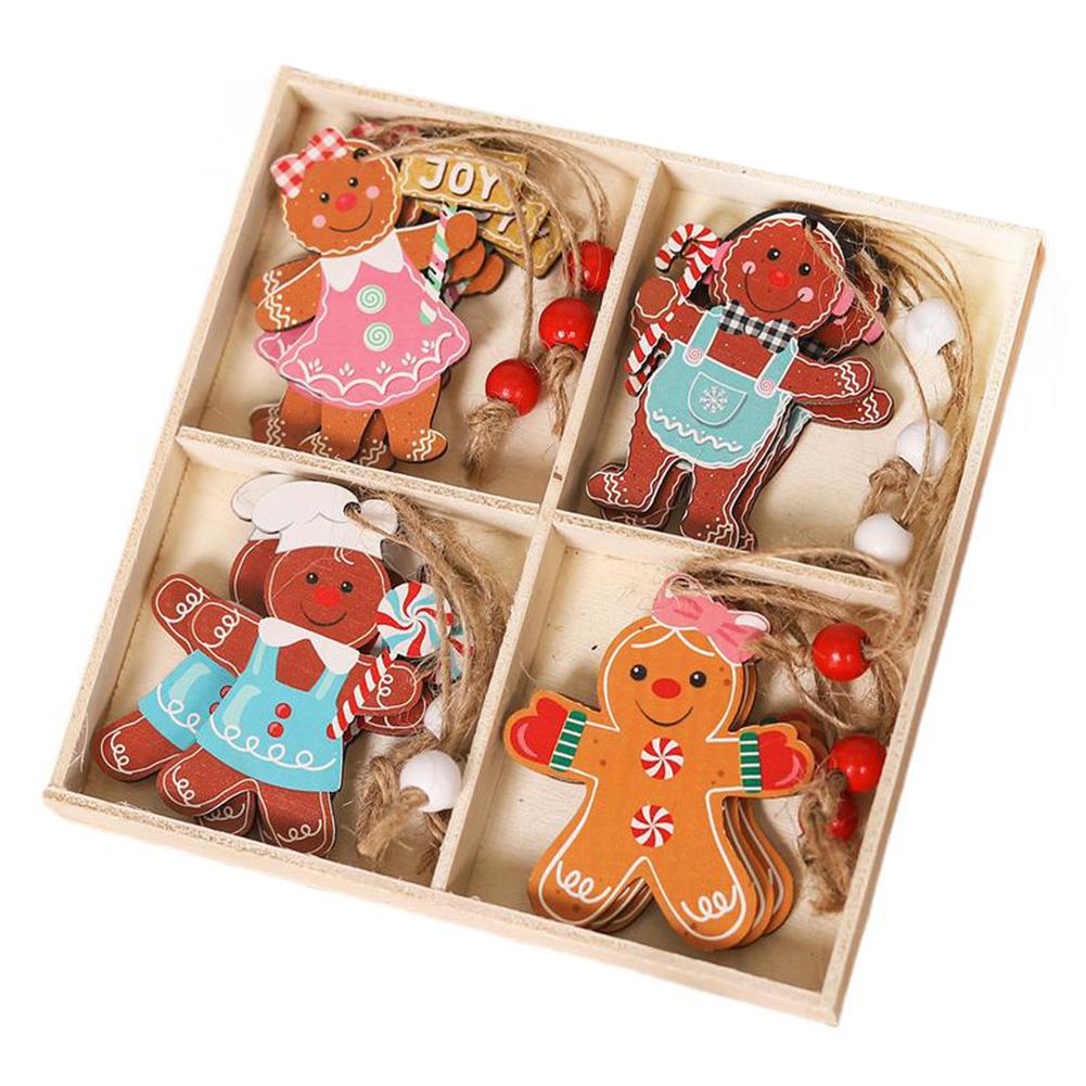 12pcs Wooden Christmas Ornaments Cute Biscuits Couple Faceless Santa Christmas Home Party Ornaments Decorations