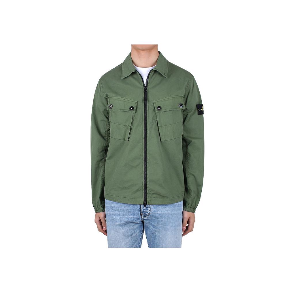 Stone Island Compass Patch Zip up Shirt Green Men Outerwear 771510910-V0058