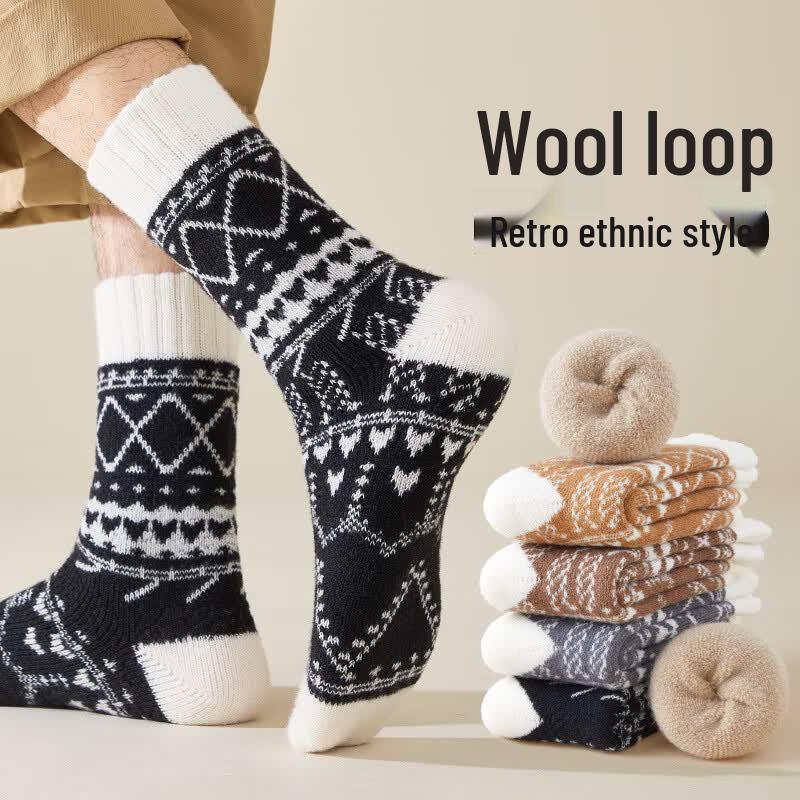 Men s Thermal Retro Wool Mid-Calf Socks One Size