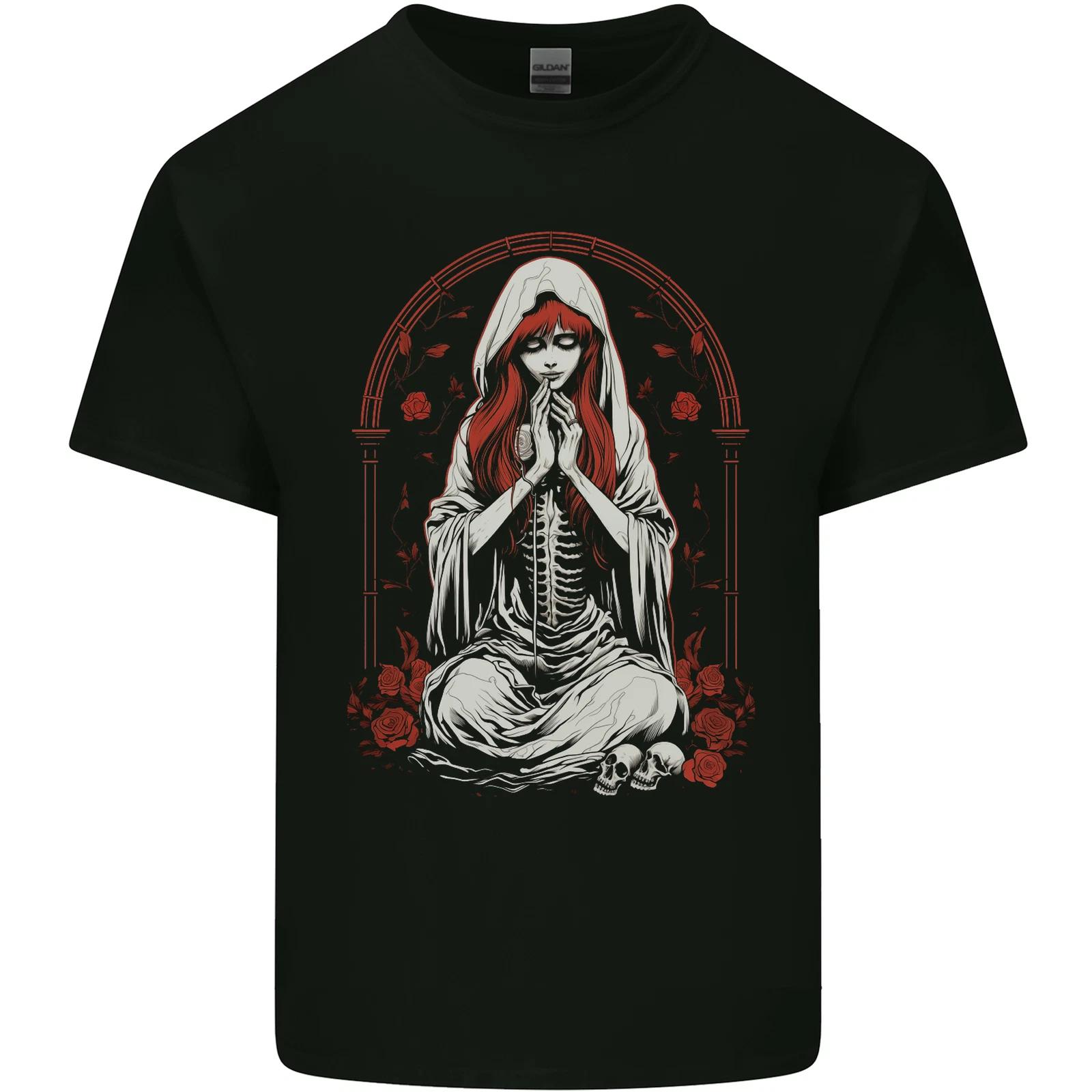 Fantasy Anime Girl Praying With Skulls & Roses Kids T-Shirt Childrens L