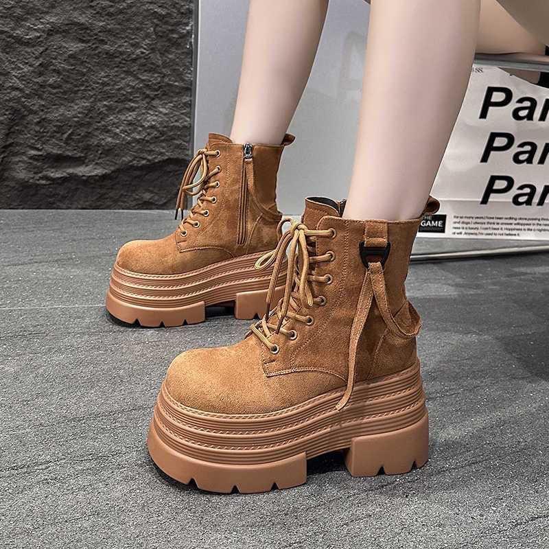 European and American style matte Martin boots winter new lace-up small man heightening thick-soled temperament locomotive short boots