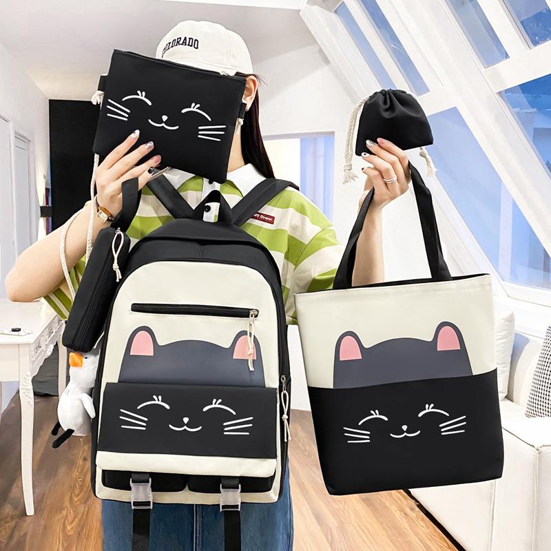 Five-piece backpack new fashion trend casual foreign style student schoolbag large capacity Korean version small fresh and cute