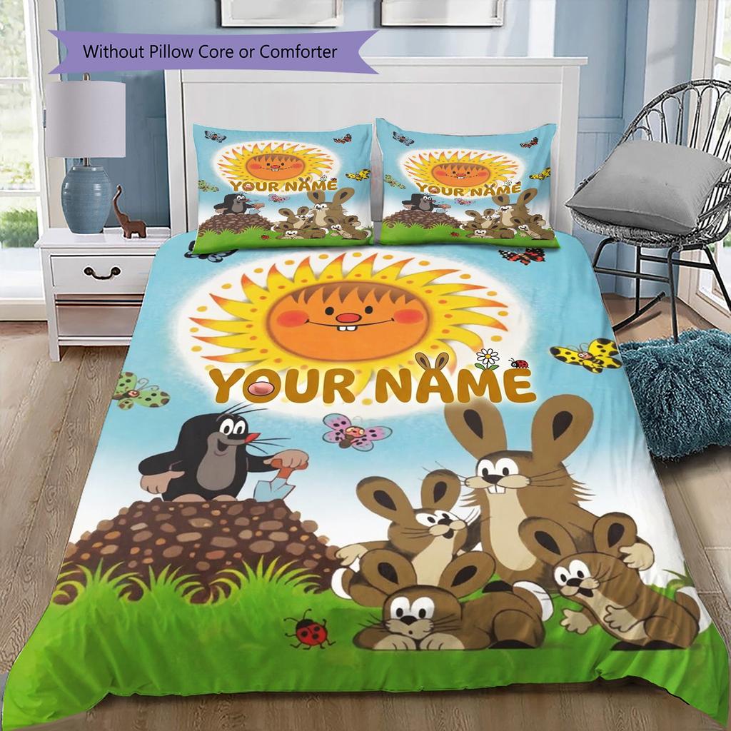 Mole Garden Custom Name Pattern Bedding Quilt Set Quilt Cover Pillowcase Home Birthday Gift(1 * Duvet Cover + 2 * Pillowcase, Without Core)