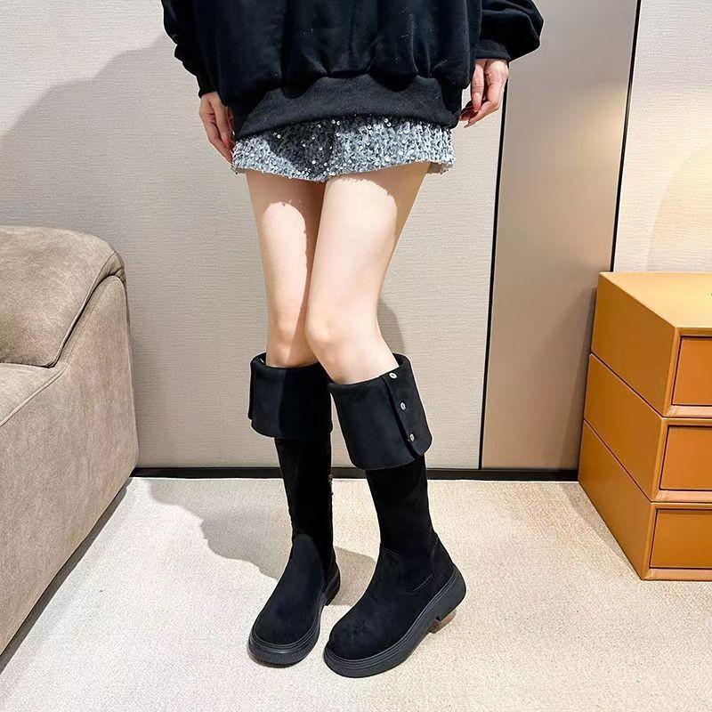 2025 New High-heeled Over-the-knee Boots Women's Thick-soled Small Men Heightened Knight Boots Thick-legged Big Tube Circumference Fat Mm Widened