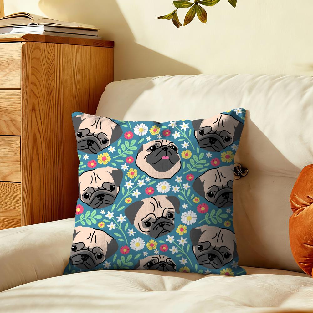 Cute Pug Dog Pattern Cushion Cover Plush Fabric Soft DoubleSided Printed Sofa Warm Winter Home Gift Pillow Cover