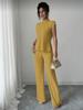 2026 New Style Women's Solid Color Short Sleeve Top & Ribbed Casual Pants Set