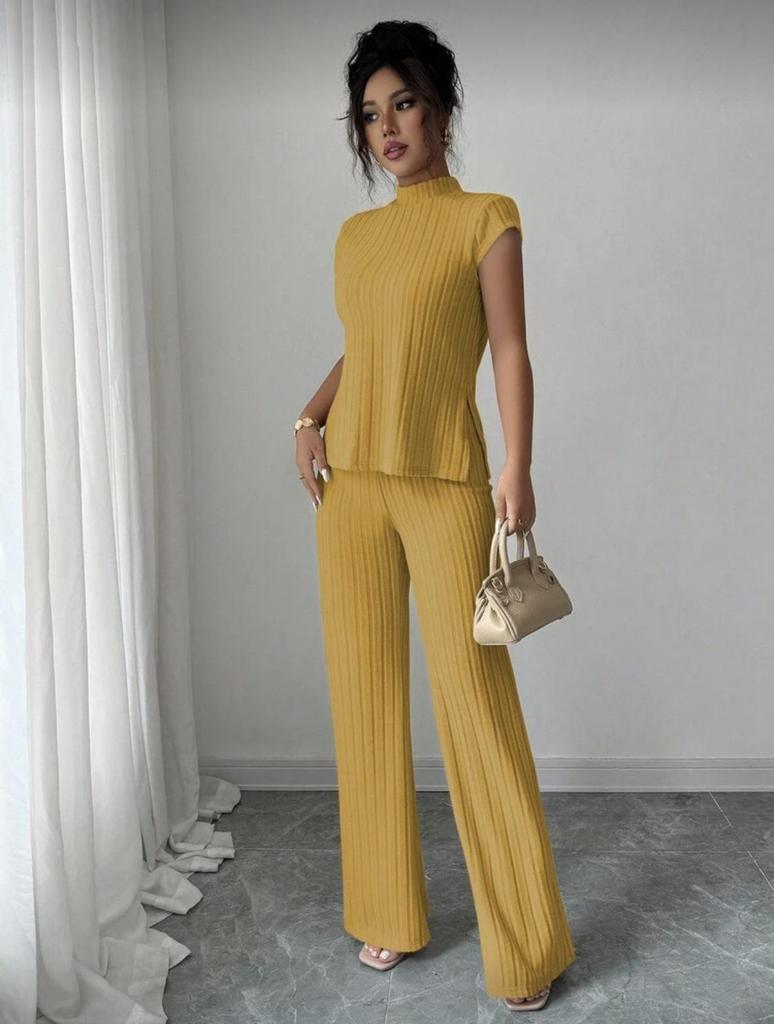 2026 New Style Women's Solid Color Short Sleeve Top & Ribbed Casual Pants Set