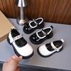 Children's black small leather shoes, spring and autumn 2025 new cute bow pearl performance single shoes, girls' small leather shoes