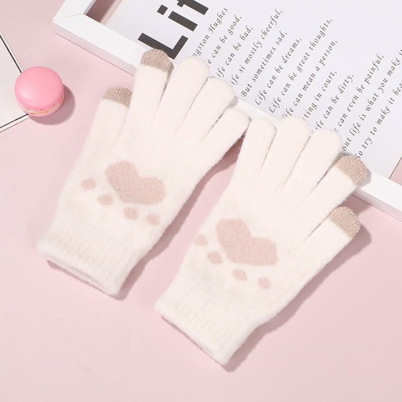 Cross-Border Student Fingerless Plush Gloves with Cute Cat Paw Design