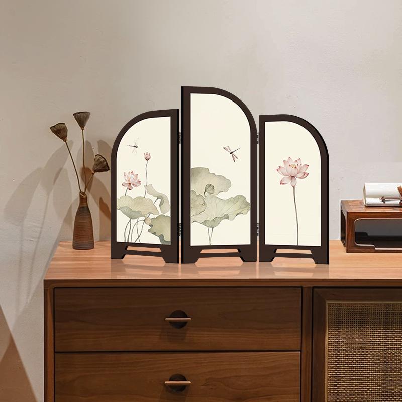 Chinese Lotus Retro Desktop Ornament: Decorative Painting for Tea Room or Home Entryway Cabinets