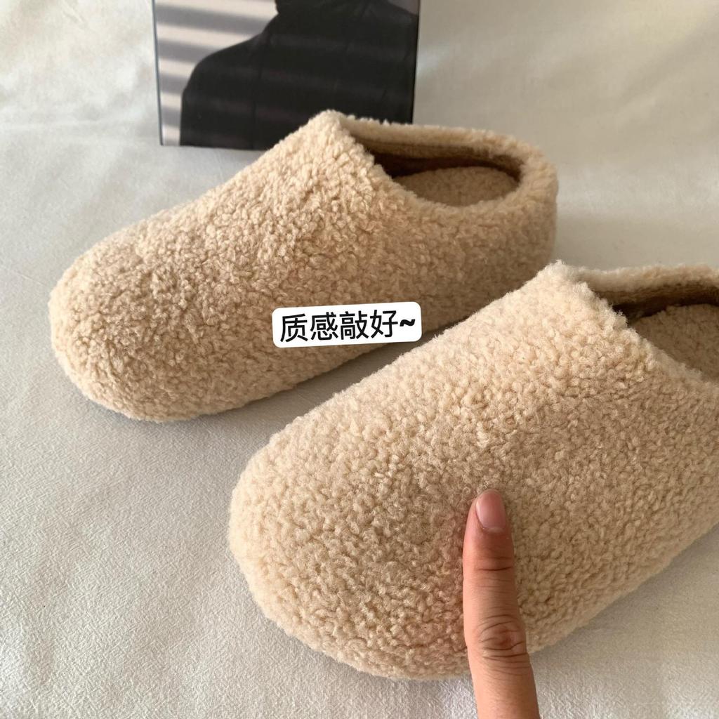 Keep your own height and thinness~ INS thick-bottomed fluffy slippers for women's 2025 autumn and winter Internet celebrity outer wear muffin bag he