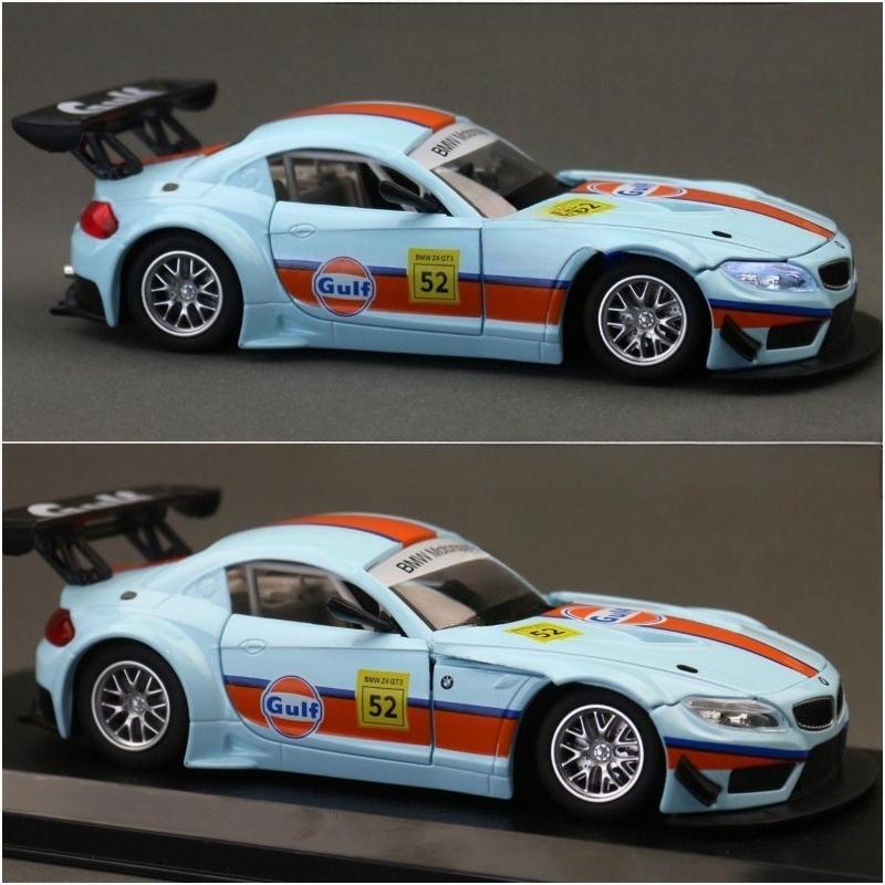 Diecast 1/24 BMW M4 GT3 GULF Alloy Car Model with Display Box Children Boy Toy Vehicle Gift Sound Light Miniature Voiture