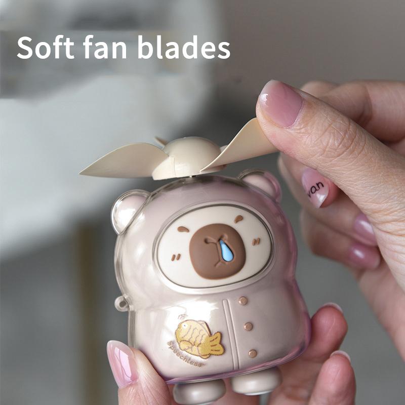 Cute Character Portable Bladeless Neck-Hanging Fan Cartoon Capybara Small Fan Outdoor Usb Charging Fan Students Summer Gifts