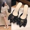 Small heel small fragrant wind bow cool slippers women's 2025 spring and summer new Korean version pointed high heel bag head half slippers