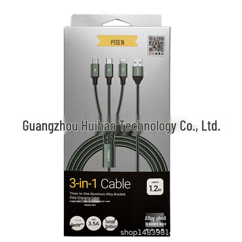 PISEN 3-in-1 Braided Aluminum Alloy Data Cable for Apple/Android/Type-C Devices