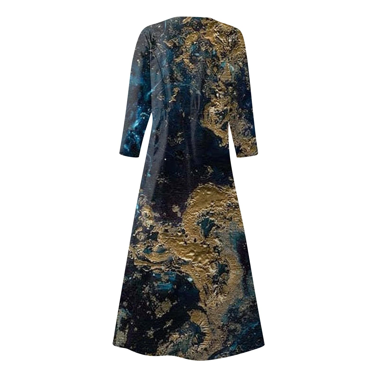 Женское повседневное модное удобное платье с карманами и рукавами 3/4 с принтом M зелёный — фото 4