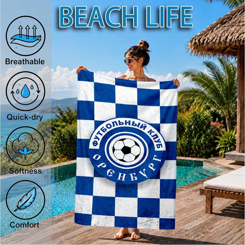 Soccer Club Emblem Design Printed Microfiber Beach Towel, Soft And Absorbent, Quick-Dry, Ideal for Summer Travel, Beach Essential, Swimming Pool