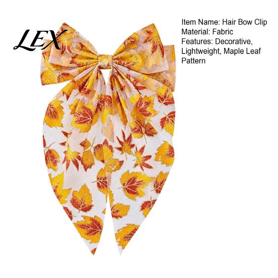 Elegant Streamer Hair Clip Fall Maple Leaf Bows for Women Girls, Autumn Leaves Clips, Large Bowknot Outfit Accessories Barrettes, Gold Hairpin