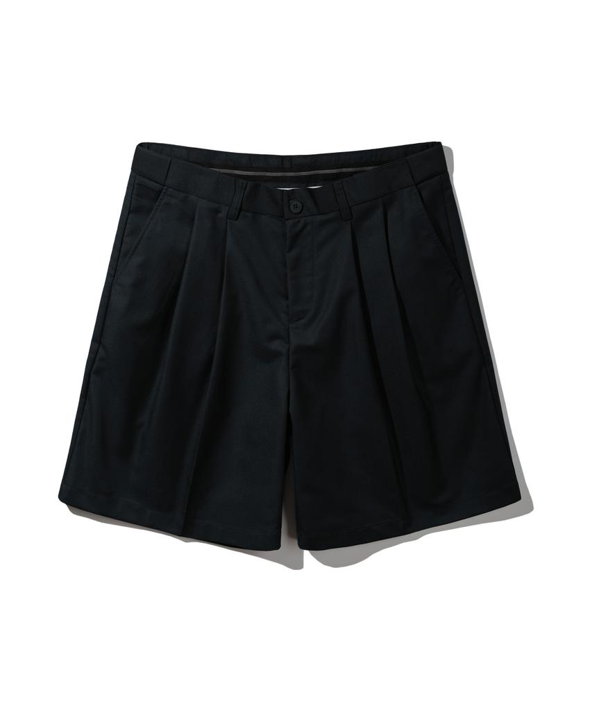 BAKKEN Side Hidden Elastic Two-Pleat Wide Half Pants Bk8903_Black