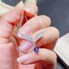 Blue Diamond Angel Wing Water Drop Pendant Necklace In Japanese/Korean Style - Elegant & Versatile for Women