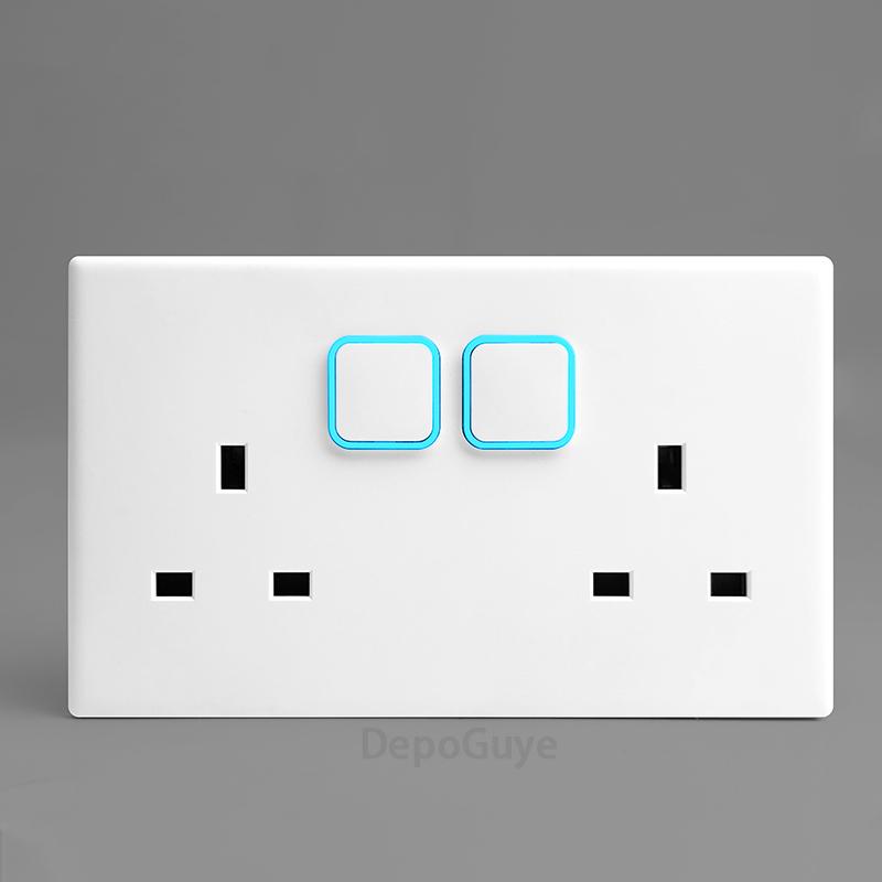 White 1 2 3 4 Gang Button Light Switch Panel Blue LED Indicator,UK Standard Wall Socket Universal Dual 3Pin USB C Power Outlet