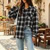 Camisa Casual a Cuadros de Manga Larga para Mujer con Corte Holgado y Bolsillo para Otoño Invierno