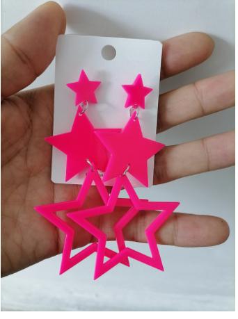 Punk Neon Color Star Acrylic Dangle Earrings For Women Girl Hollow Geometric Pentagram Long Drop Earrings Fashion Jewelry Gifts